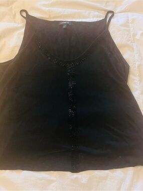 Express Black Beaded Linen Cami Tank